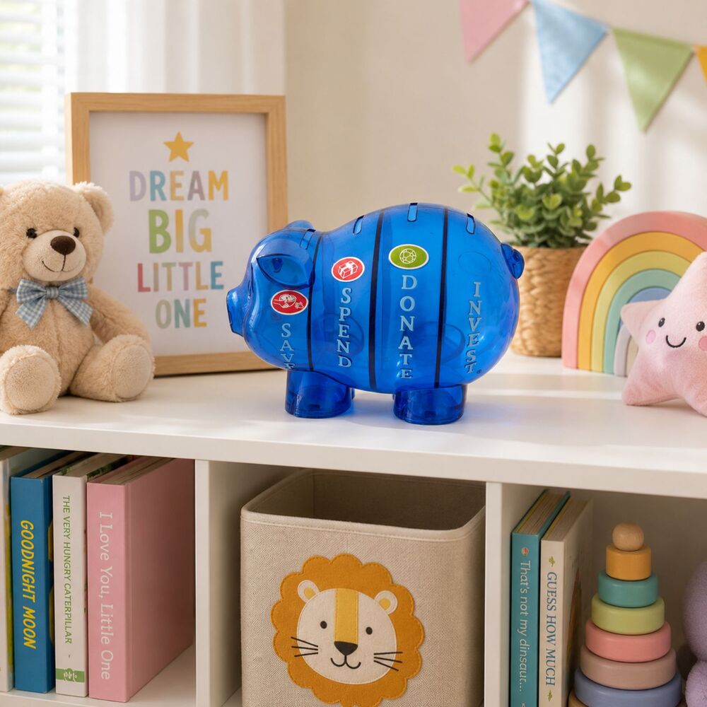 Piggy Bank Blue Give Spend Save Invest Learning Financial Literacy School Money